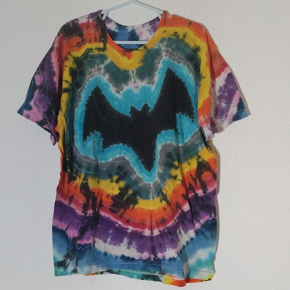 Colorful Tie-Dye T-Shirt with Bat Design